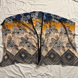 Floral Kimono with Blue and Orange Accents